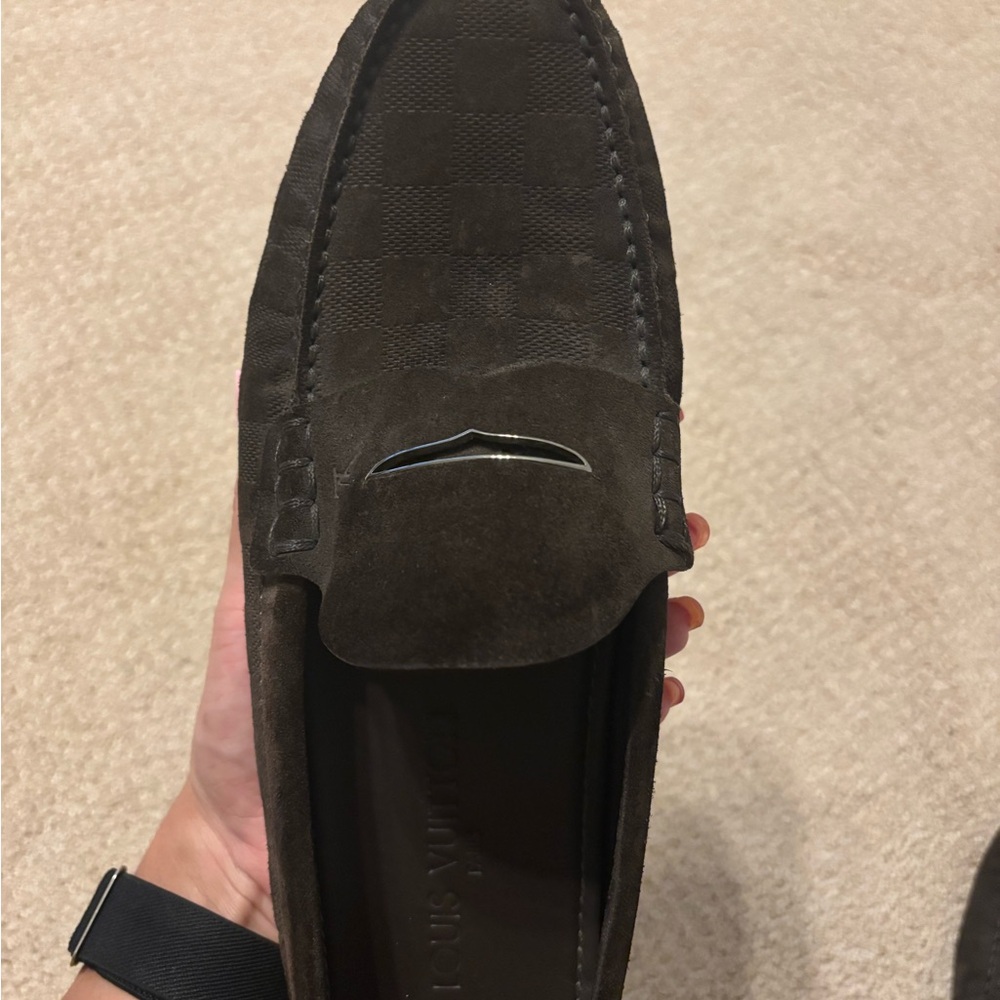 Louis Vuitton Men's Dark Brown Suede Penny Loafers - Picture 8 of 14
